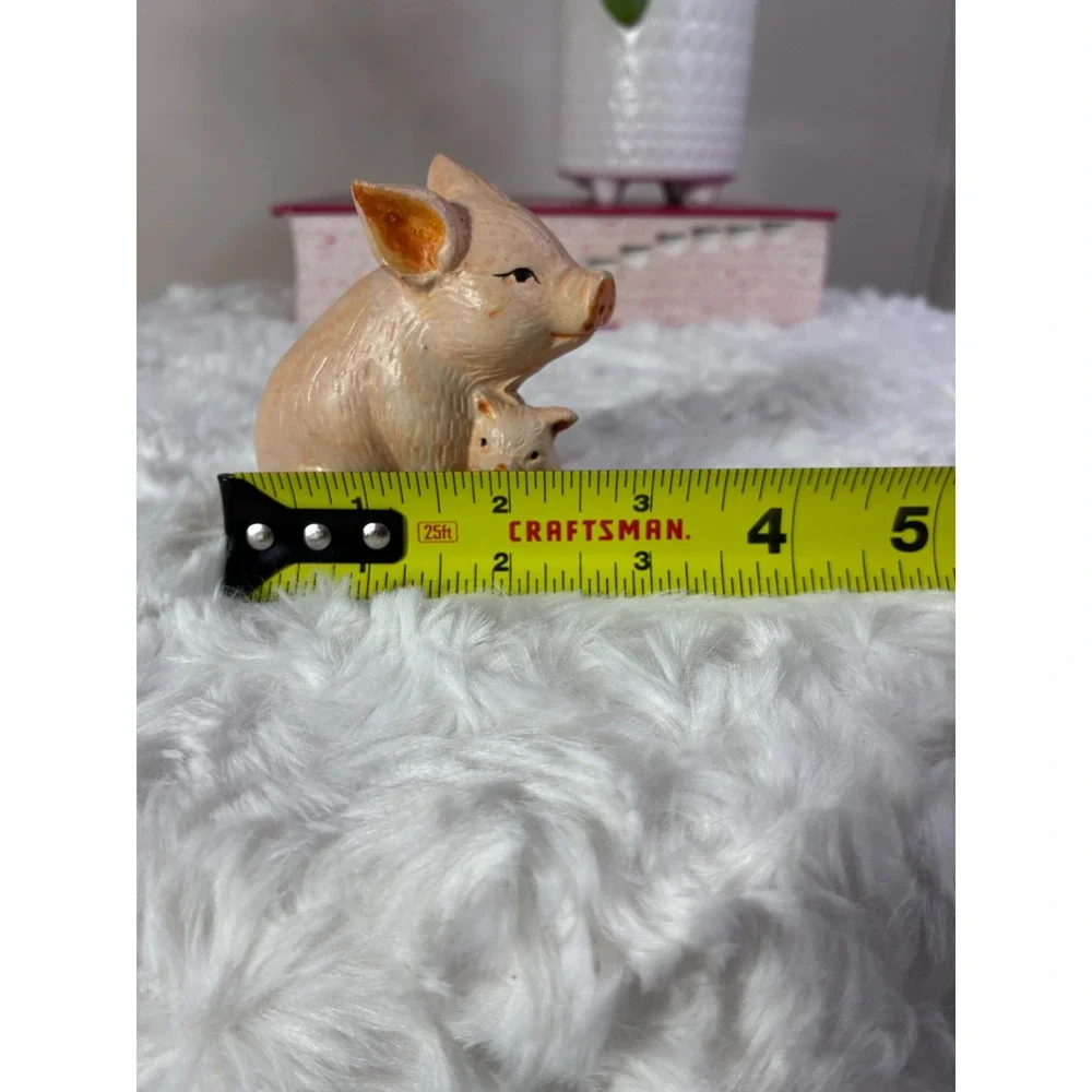 Vintage Miniature Pig and Piglet Figurine Farmhouse Decor Pink Animal Statue